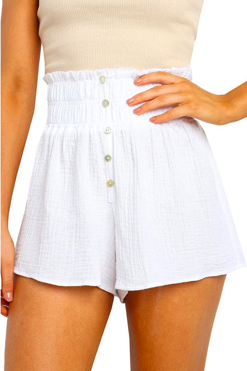 Margovil Buttons Frilled High Waist Solid Shorts