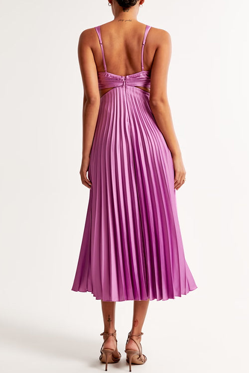 7 Colors Chicest V Neck Cut Out Waist Sleeveless Pleated Maxi Dress