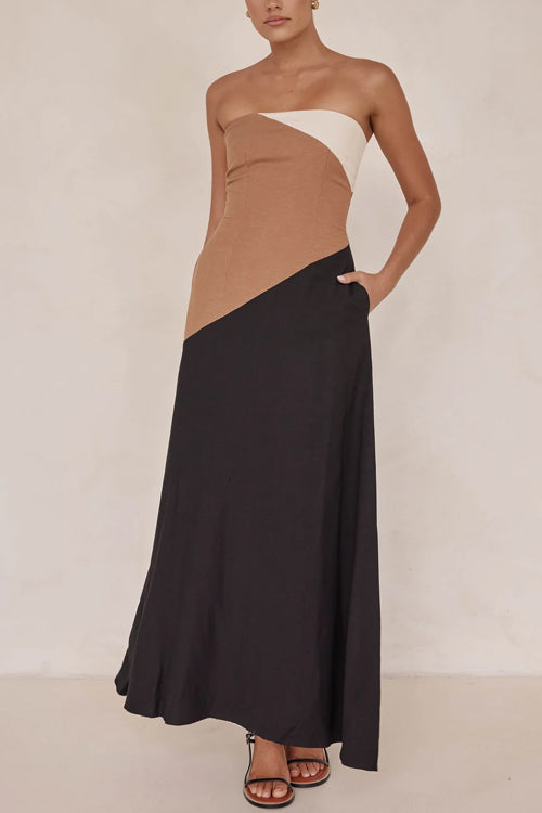 Margovil Strapless Color Block Pocketed Maxi Party Dress