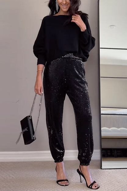 Glam High Rise Sparkly Sequin Joggers