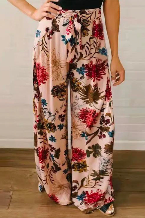 Margovil Tie Waist Wide Leg Bohemia Printed Beach Pants