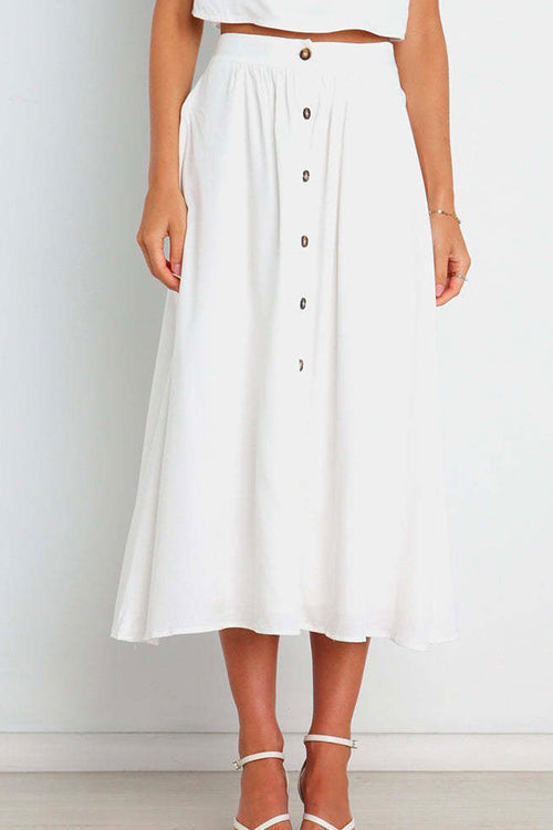 Margovil Button Down Pockets A-line Long Skirt