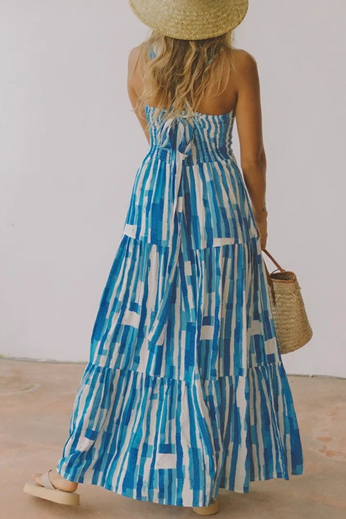 Margovil Square Collar Tiered Striped Maxi Cami Dress