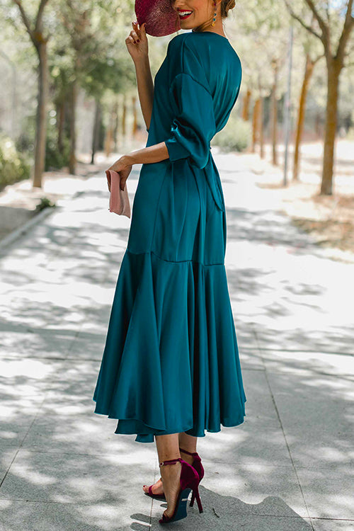 V Neck Button Down Ruffle Swing Kimono Dress or Cardigan