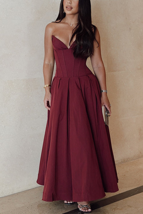 Margovil V Neck Strapless Corset Swing Maxi Dress