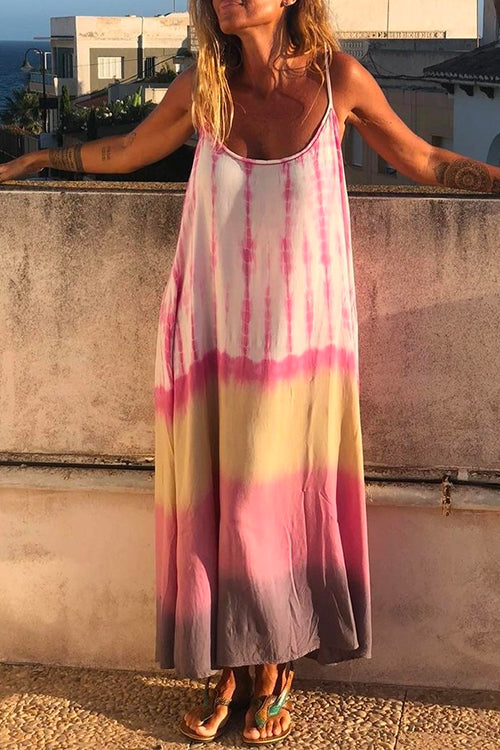 Margovil Spaghetti Strap Sleeveless Tie Dye Maxi Dress