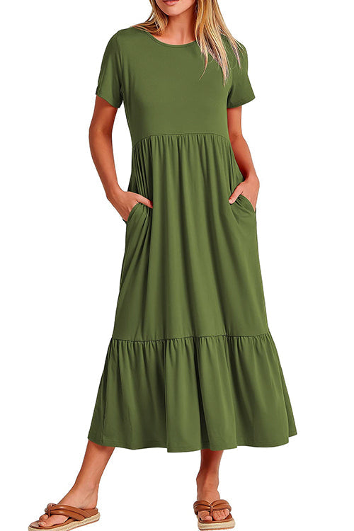 Margovil O Neck Short Sleeve Ruffle Swing Maxi Dress