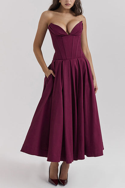 Margovil V Neck Strapless Corset Swing Maxi Dress