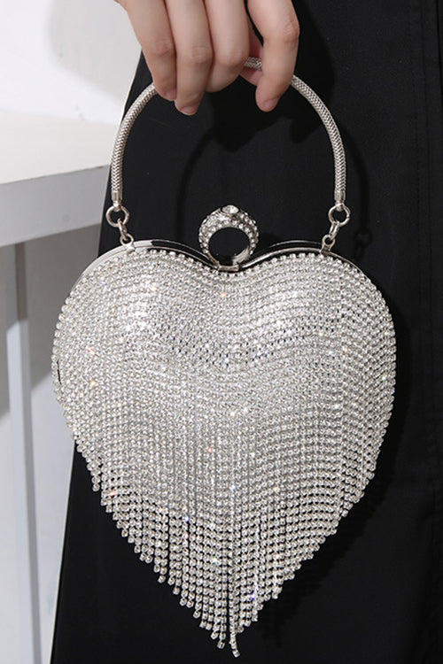 Sac à main de soirée de luxe Margovil en forme de cœur avec pompon et strass