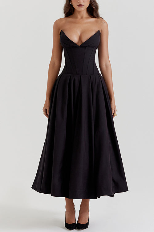 Margovil V Neck Strapless Corset Swing Maxi Dress