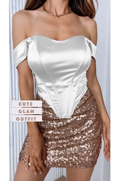 Margovil Off Shoulder Satin Corset Tube Top