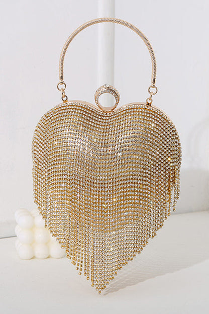 Sac à main de soirée de luxe Margovil en forme de cœur avec pompon et strass