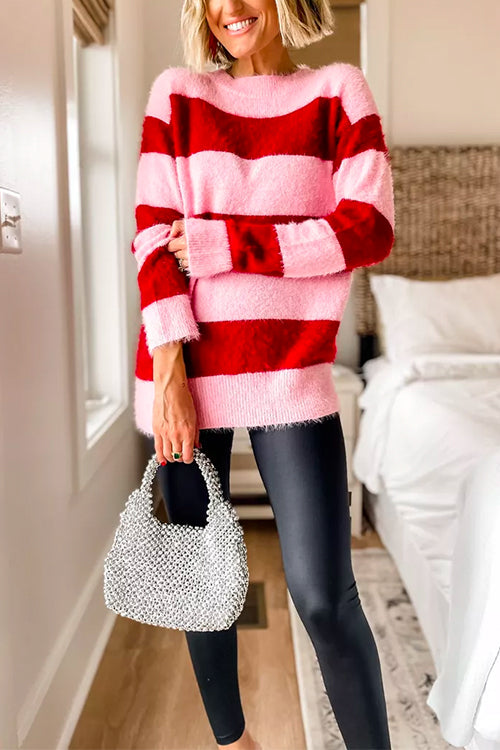 Margovil Round Neck Striped Cute Pullover Sweater