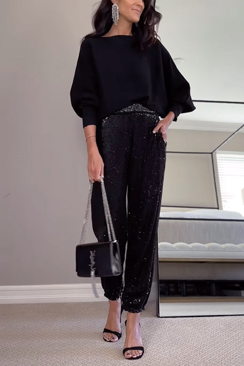 Glam High Rise Sparkly Sequin Joggers