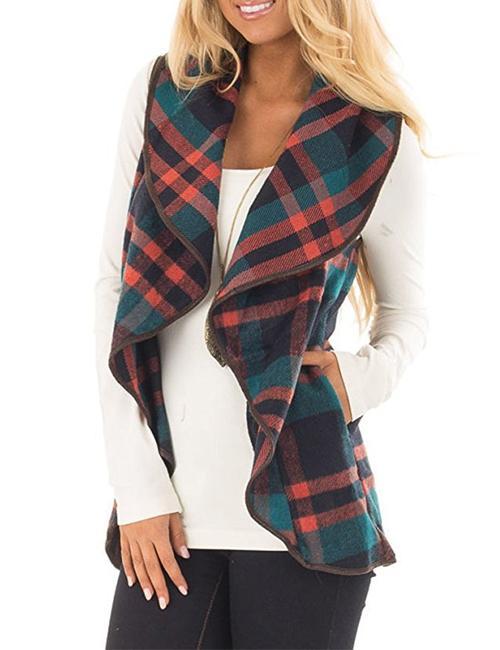 Margovil Lush Sleeveless Plaid Jacket Vest with Pockets