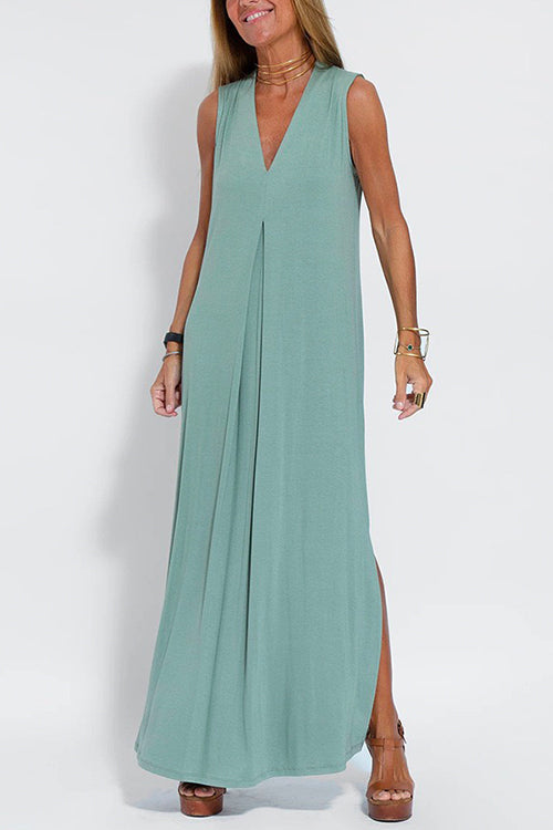 Margovil Sleeveless V Neck Side Split Maxi Dress