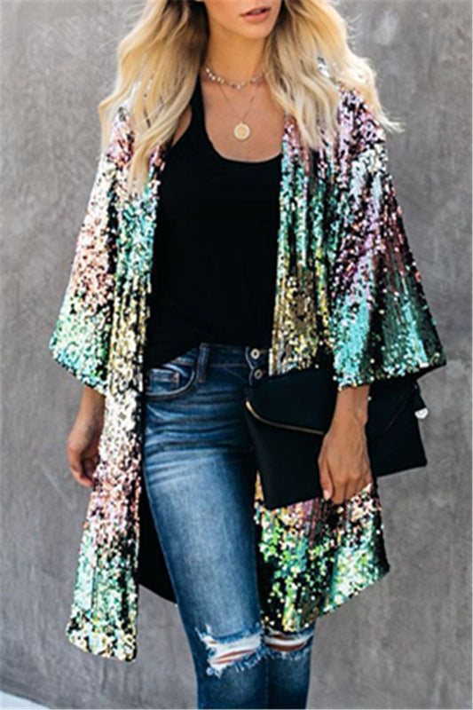 Fashion Casual Flare Sleeve Coat Multicolor