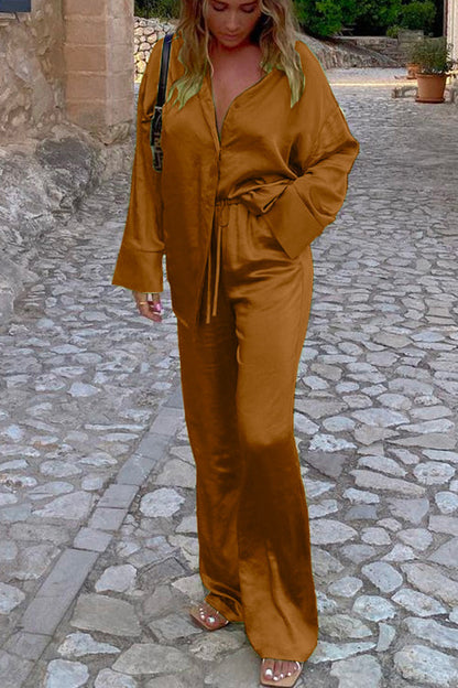 Margovil Long Sleeves Silk Blouse Shirt+Pants Set