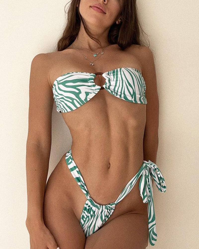 Ring Tie Printed Bikini Set