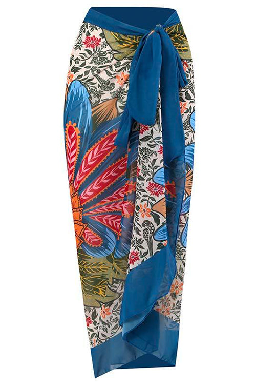 Margovil V Neck Bow Shoulder One-piece Swimwear and Wrap Cover Up Skirt Printed Set