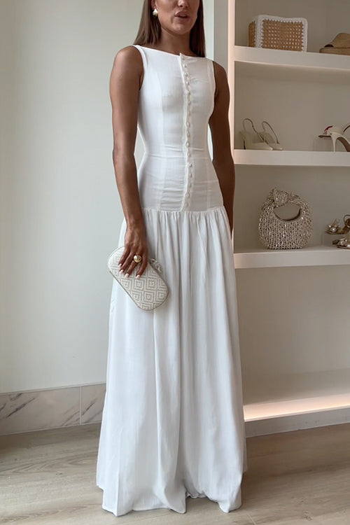 Sleeveless Button Up Backless Swing Maxi Dress