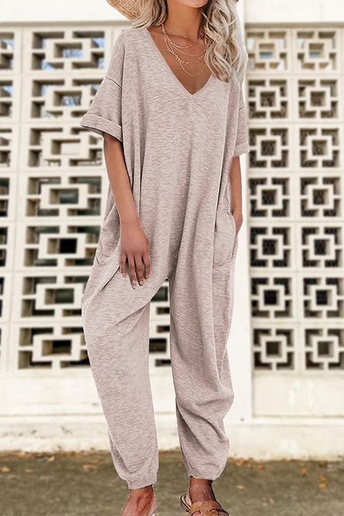 Margovil V Neck Half Sleeves Loose Fit Jumpsuit