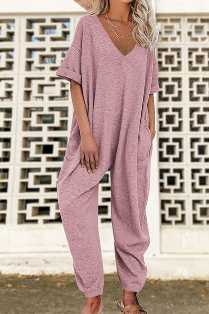 Margovil V Neck Half Sleeves Loose Fit Jumpsuit