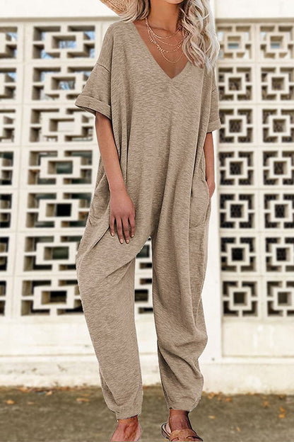 Margovil V Neck Half Sleeves Loose Fit Jumpsuit