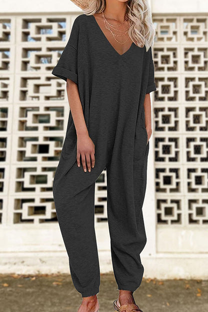 Margovil V Neck Half Sleeves Loose Fit Jumpsuit