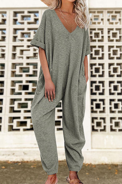 Margovil V Neck Half Sleeves Loose Fit Jumpsuit