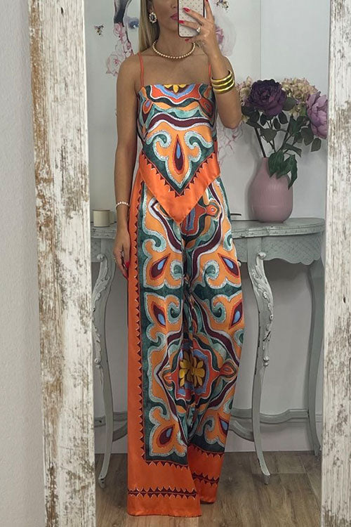 Margovil Tie Back Irregular Cami Top Wide leg Pants Printed Set