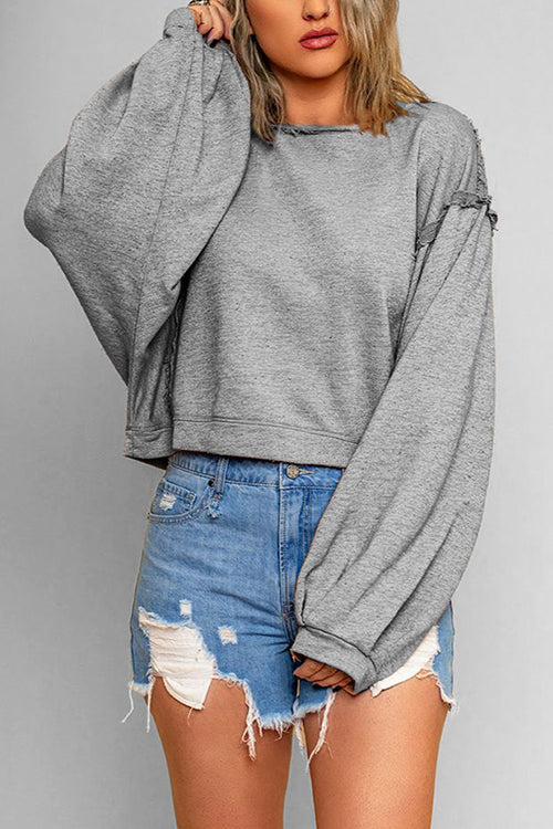 Margovil Lantern Long Sleeves Oversized Solid Sweatshirt