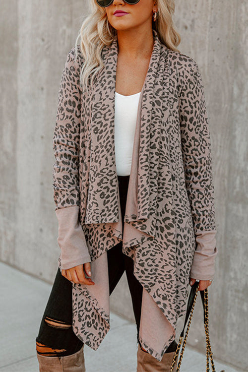 Margovil Drape Open Front Irregular Leopard Cardigan