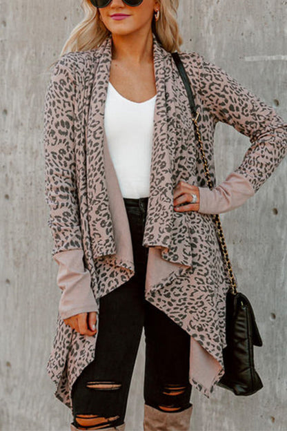 Margovil Drape Open Front Irregular Leopard Cardigan