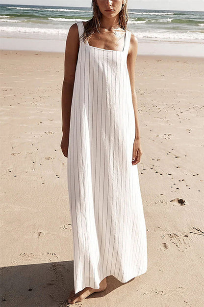 Margovil Square Collar Striped Maxi Cami Beach Dress