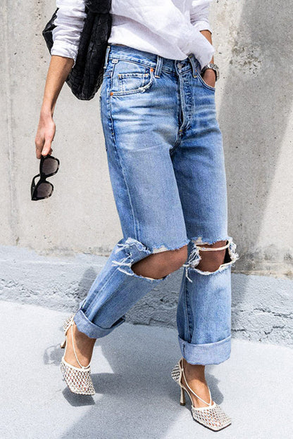 Margovil Straight Leg Ripped Boyfriend Jeans