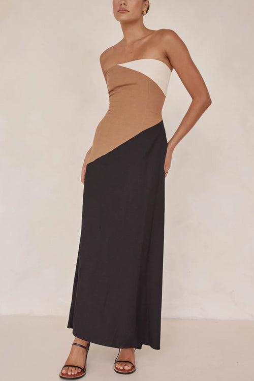 Margovil Strapless Color Block Pocketed Maxi Party Dress