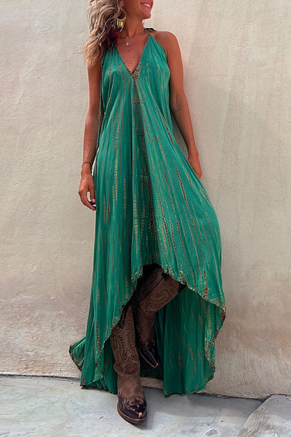 Margovil V Neck High Low Hem Tie Dye Maxi Cami Dress