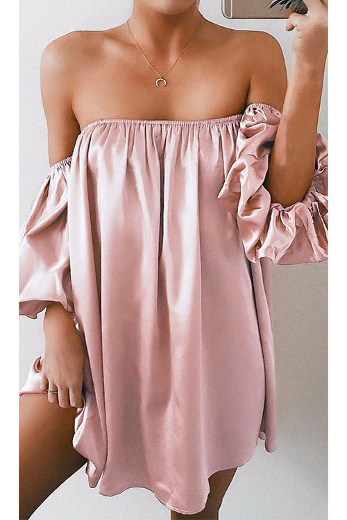 Margovil Off Shoulder Puff Sleeve Solid Mini Dress