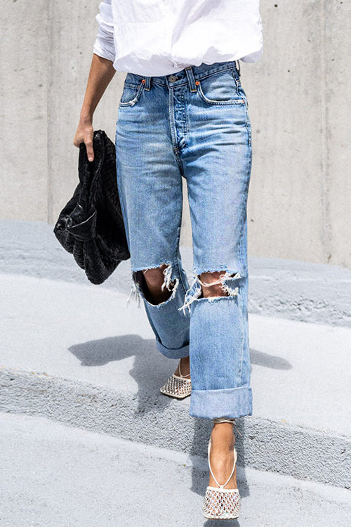 Margovil Straight Leg Ripped Boyfriend Jeans