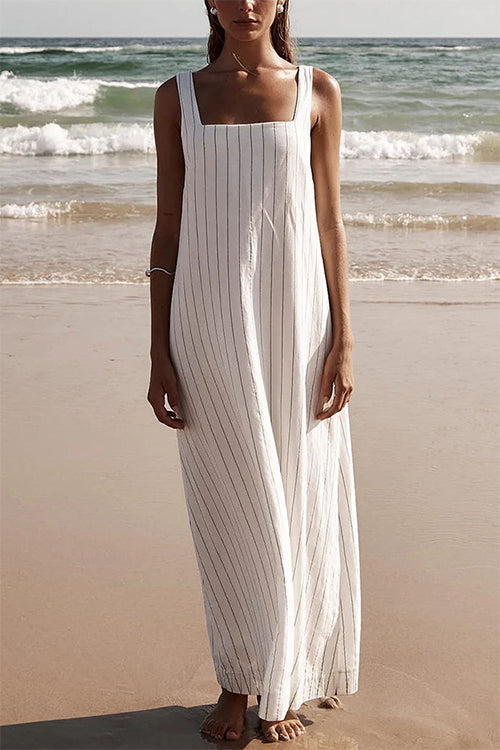 Margovil Square Collar Striped Maxi Cami Beach Dress