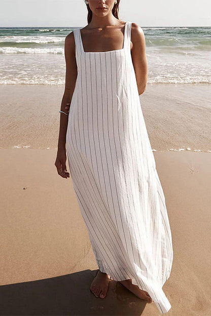 Margovil Square Collar Striped Maxi Cami Beach Dress