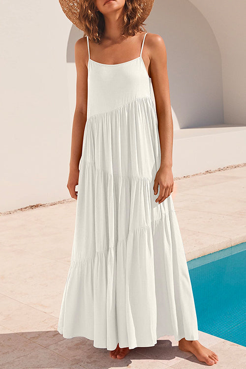 Margovil Adjustable Straps Tiered Maxi Beach Dress