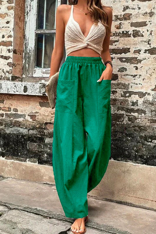 Margovil Elastic Waist Pockets Tapered Wide Leg Pants