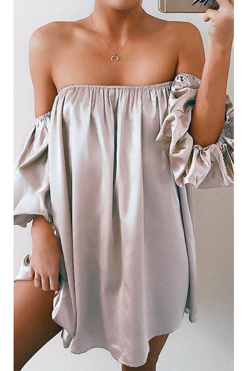 Margovil Off Shoulder Puff Sleeve Solid Mini Dress