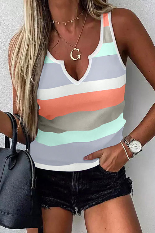 Margovil V Neck Color Block Striped Summer Tank Top