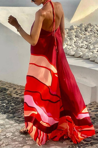 Margovil Halter Backless Printed Swing Maxi Vacation Dress