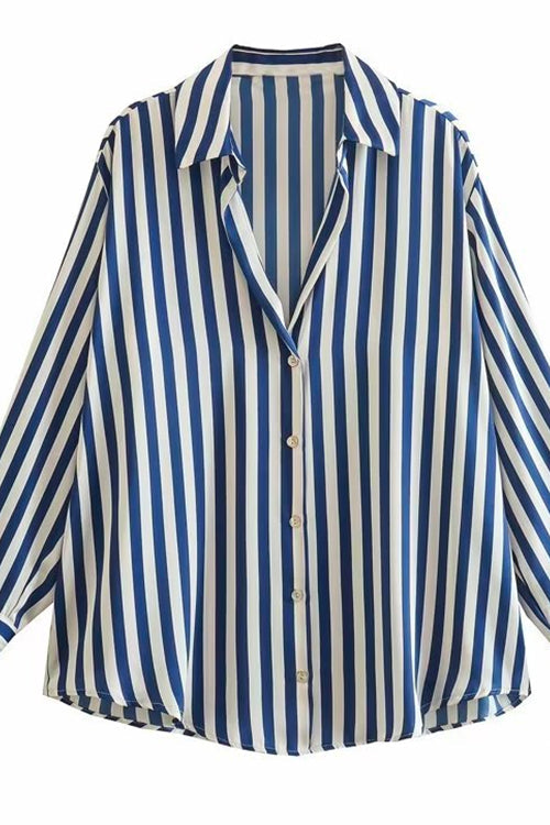 Margovil Collared Long Sleeves Button Up Striped Blouse Shirt