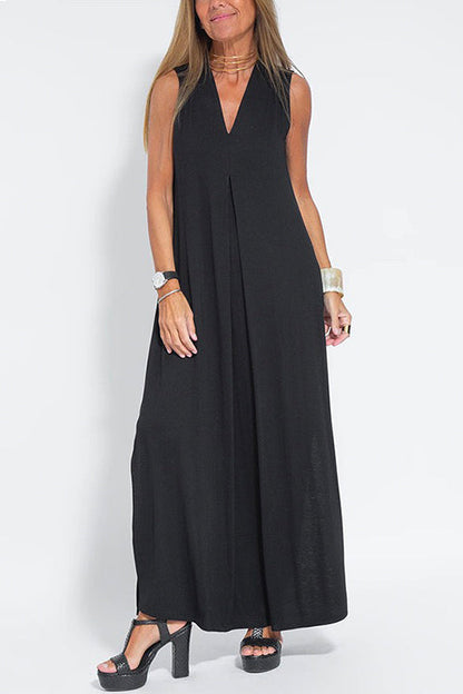 Margovil Sleeveless V Neck Side Split Maxi Dress