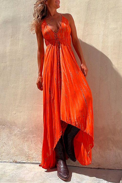 Margovil V Neck High Low Hem Tie Dye Maxi Cami Dress